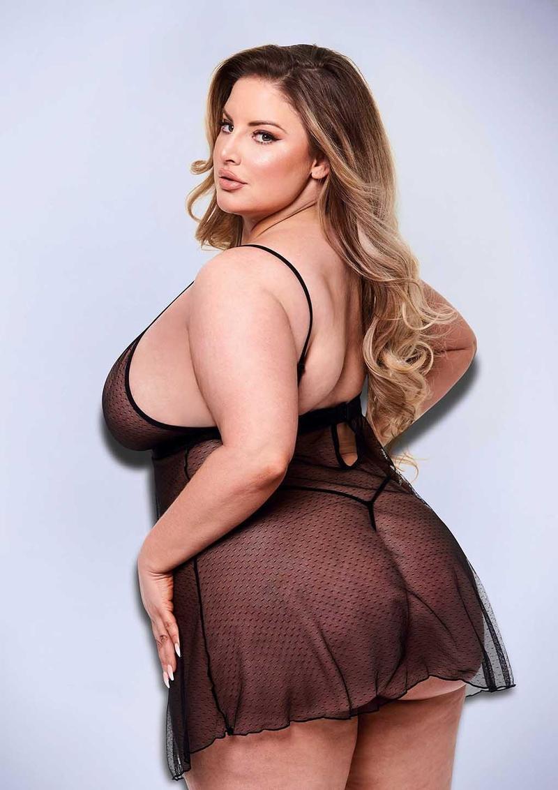 2 PC STRAPPY LACE & MESH BABYDOLL SET Q - Temptations