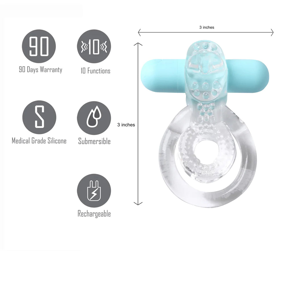 Maia Jayden USB Rechargeable Vibrating Erection Enhancer Ring Clear