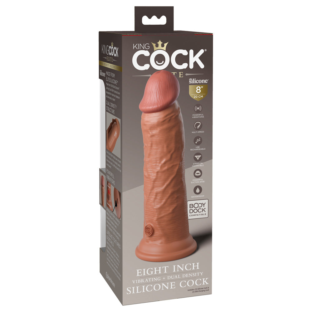 King Cock Elite 8" Dual Density Vibe Silicone Cock Tan
