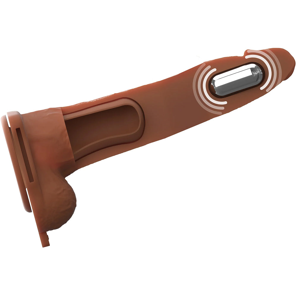Fantasy X-Tensions Elite Vibrating 8" Silicone Hollow Strap-On Dual Density Brown