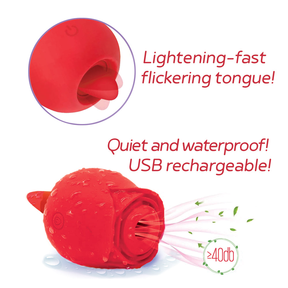 Wild Rose & Tongue Rechargeable Silicone Suction Vibrator