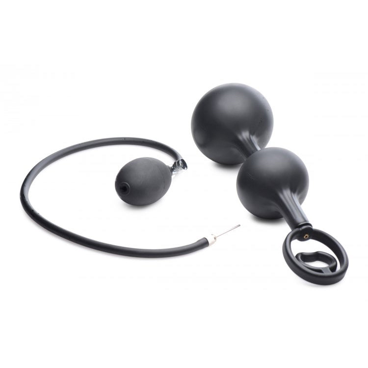 Master Series Devils Rattle Inflatable Silicone Anal Plug With Cock And Ball Ring