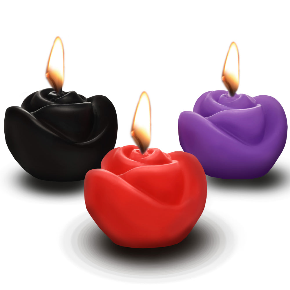 Master Series Fire Garden 3pc Rose Candle Set Black/Purple/Red