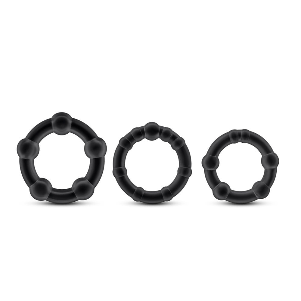 Blush Stay Hard Beaded Cock Rings 3 Pack Penis Enhancement Sex Toy - Black