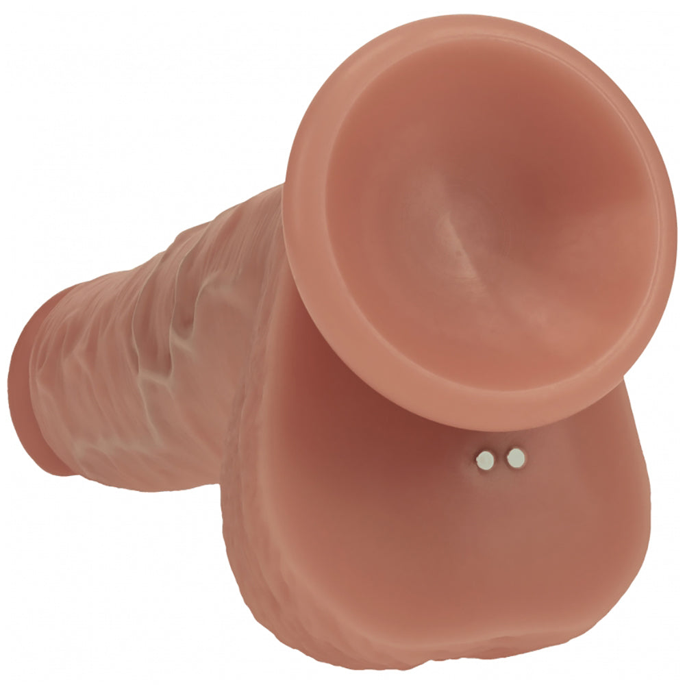 Realrock Dual Layered Realistic Vibrating Thrusting Dildo With Balls 8" Tan
