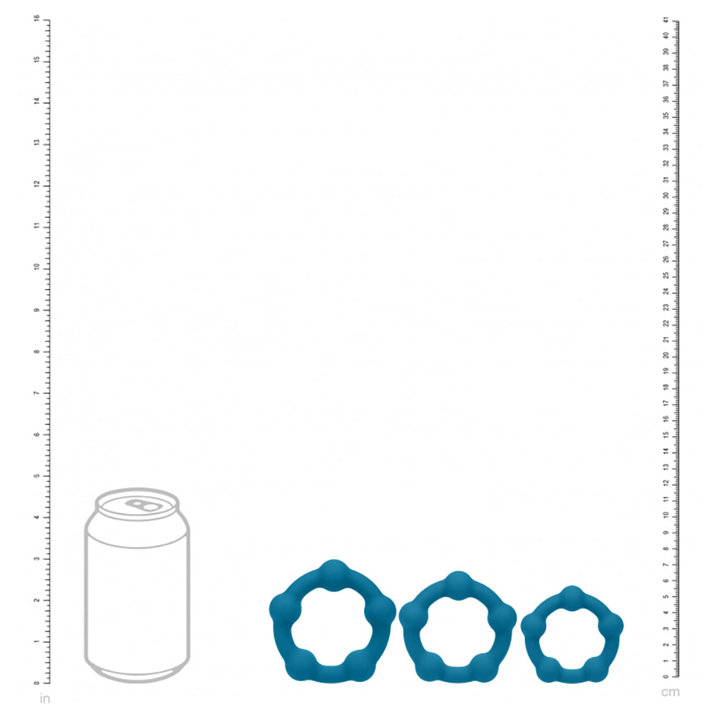 Levelz Beaded Silicone Cock Ring Set 35mm/40mm/45mm Teal