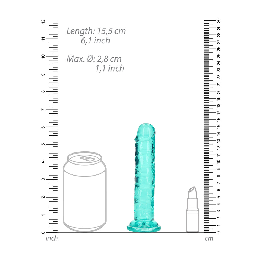 Realrock Crystal Clear Straight Realistic Dildo With Suction Cup 6'' Turquoise