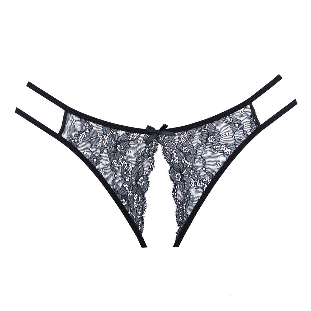 Adore Open Lace Panty Dual Side Straps Black One Size