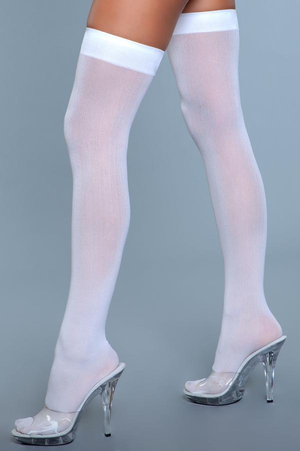 Be Wicked 1932 Opaque Nylon Thigh Highs White - Temptations