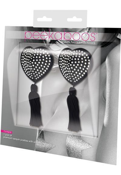 BLACK SATIN HEART/WHITE STONE & TASSEL - Temptations