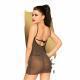 Bombshell Sheer Shimmer Mini Dress With Criss Cross Back Detail, Thong, 2 Pieces Black - Temptations