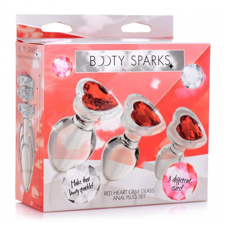 Booty Sparks Red Heart Gem Glass Anal Plug Set - Temptations