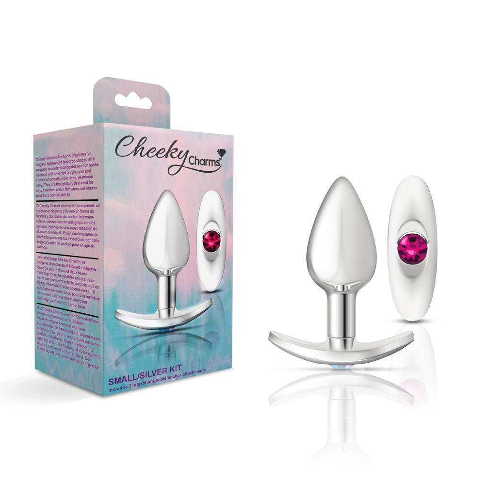 Cheeky Charms Metal Butt Plug Silver Anchor Kit Clear Iridescent/Bright Pink - Temptations