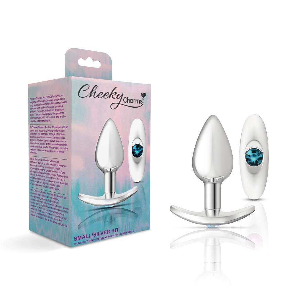 Cheeky Charms Metal Butt Plug Silver Anchor Kit Clear Iridescent/Teal - Temptations