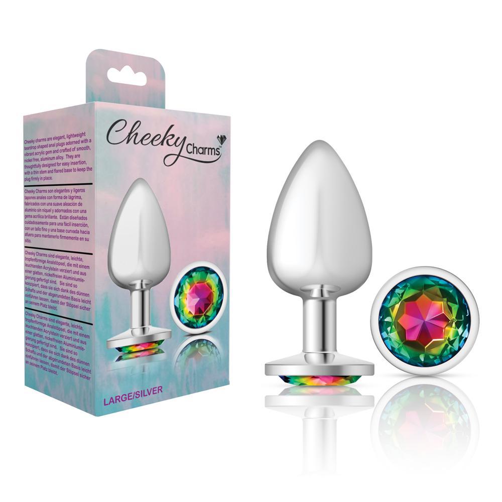 Cheeky Charms Metal Butt Plug Silver Round Rainbow Large - Temptations