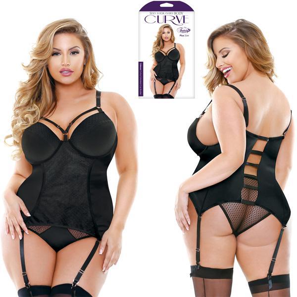 Curve Odessa Molded Cup Bustier With Matching Panty Black - 1X/2X Boxed - Temptations