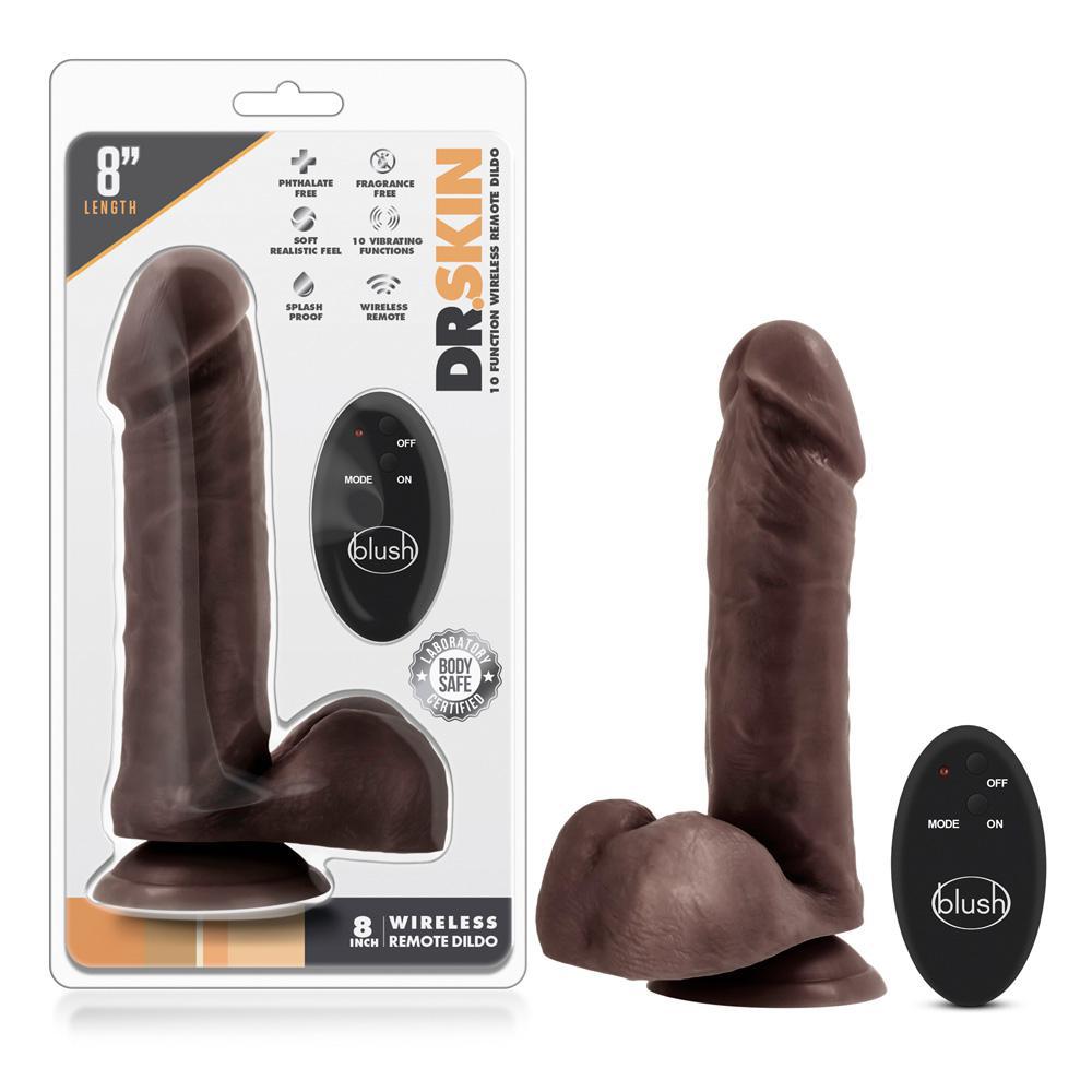 Dr. Skin 8" 10 Function Wireless Remote Dildo Chocolate - Temptations