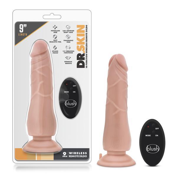 DR. SKIN 9'' 10 FUNCTION WIRELESS REMOTE DILDO BEIGE - Temptations
