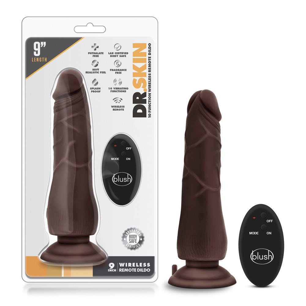 DR. SKIN 9'' 10 FUNCTION WIRELESS REMOTE DILDO CHOCOLATE - Temptations