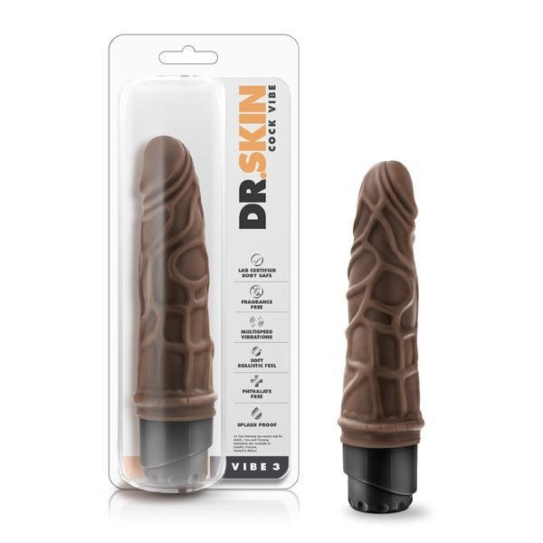 Dr. Skin Cock Vibe 3 7.25" Vibrating Cock Chocolate - Temptations