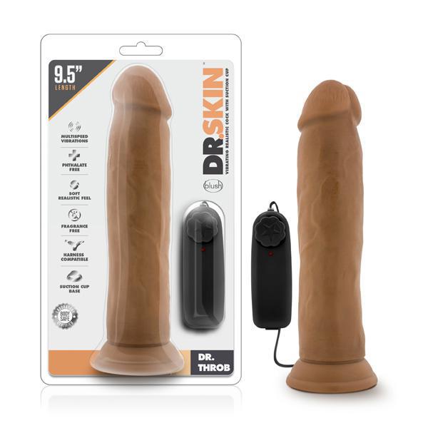 Dr. Skin Dr. Throb 9.5" Vibrating Realistic Cock With Suction Cup Mocha - Temptations
