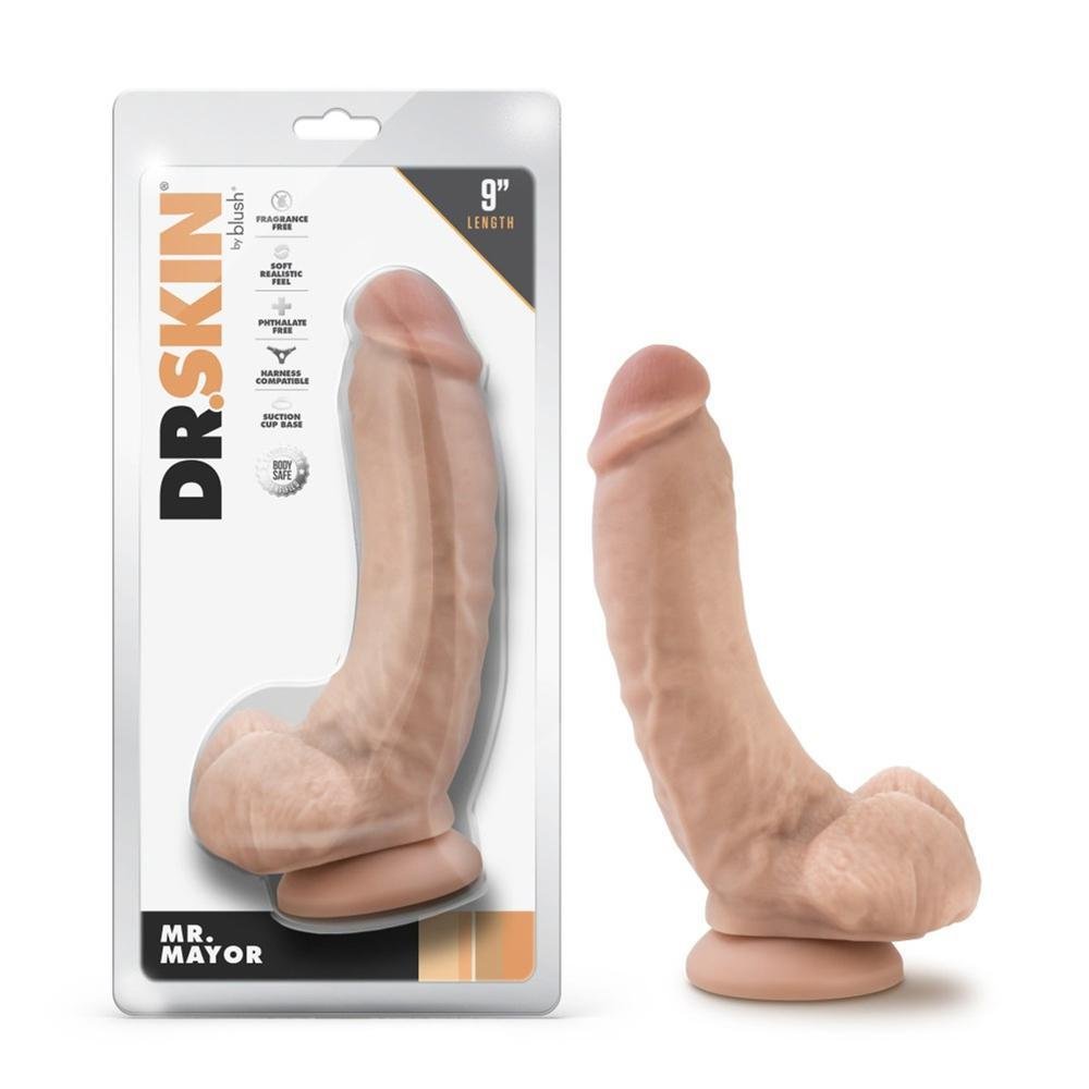 Dr. Skin Mr. Mayor 9" Dildo With Balls Beige - Temptations