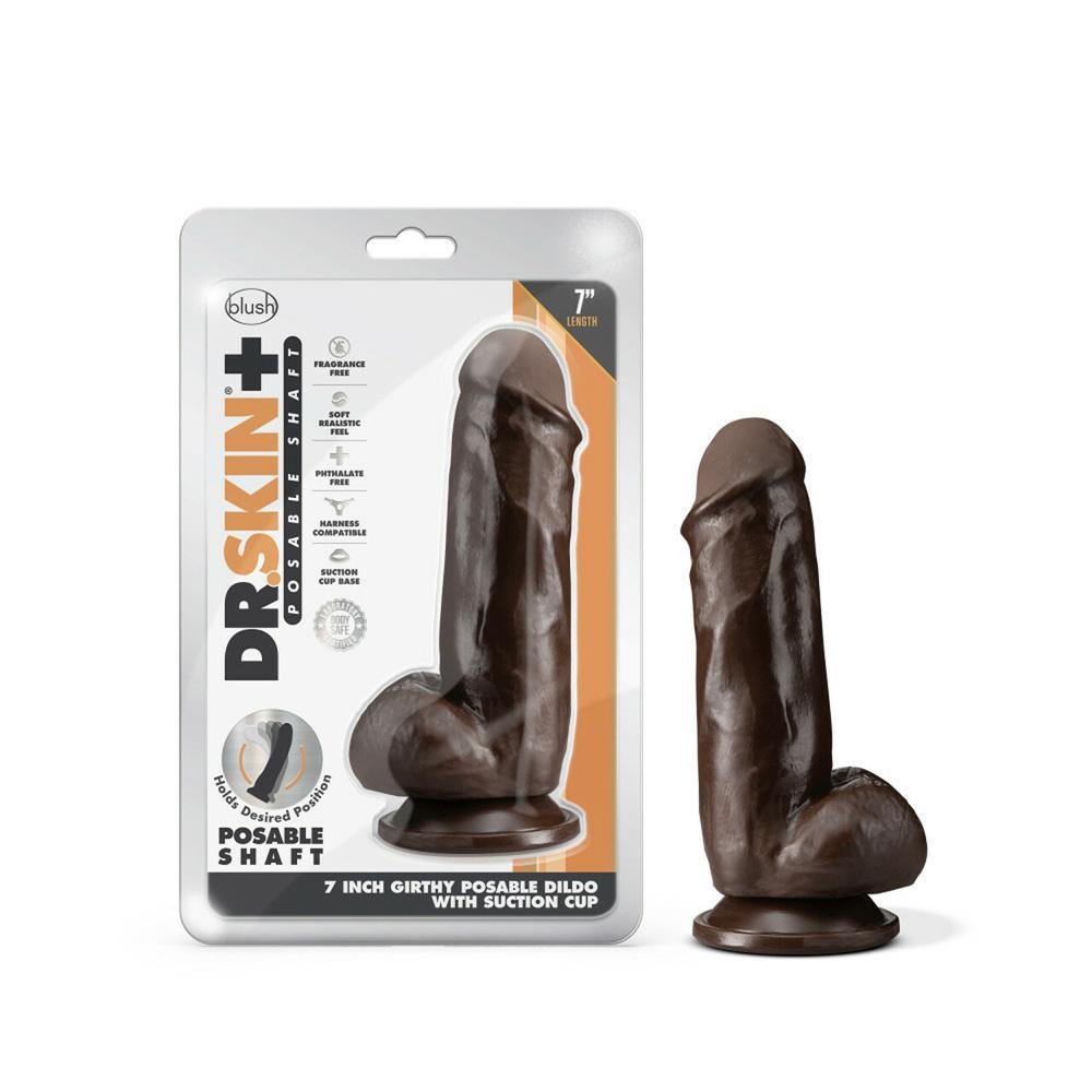 Dr. Skin Plus 7" Girthy Posable Dildo With Balls Chocolate - Temptations