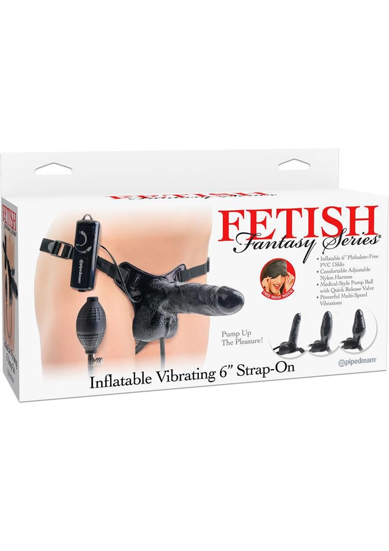 Festish Fantasy Inflatable Vibrating Strap On Black 6 Inch - Temptations