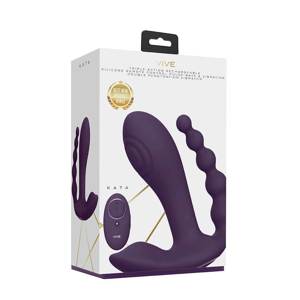 Kata Pulse Wave & Vibrating Double Penetration Vibrator Purple - Temptations