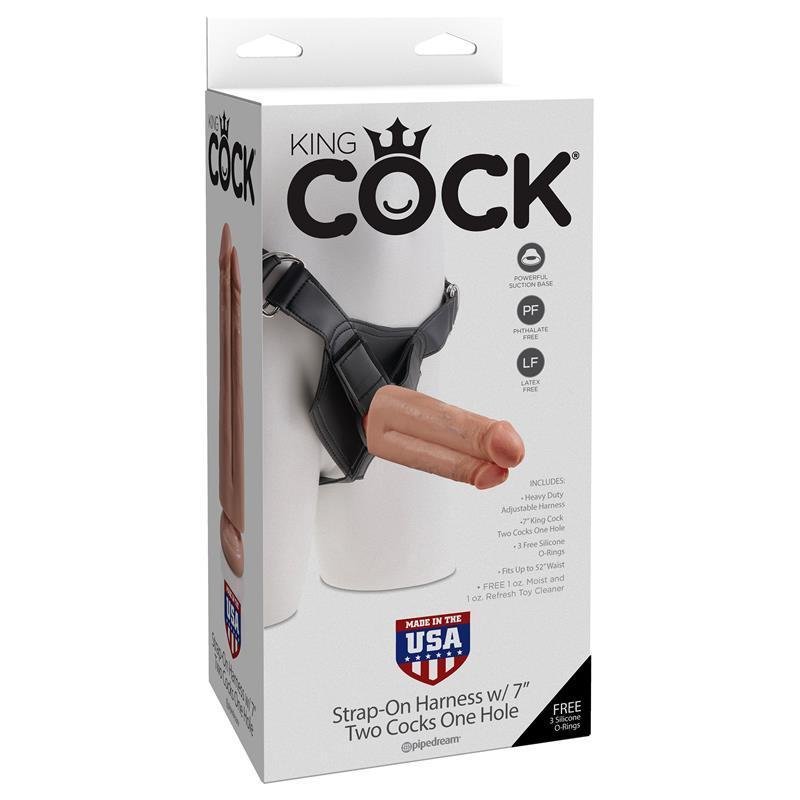 KING COCK STRAP - ON HARNESS W/ 7'' TWO COCKS ONE HOLE FLESH - Temptations