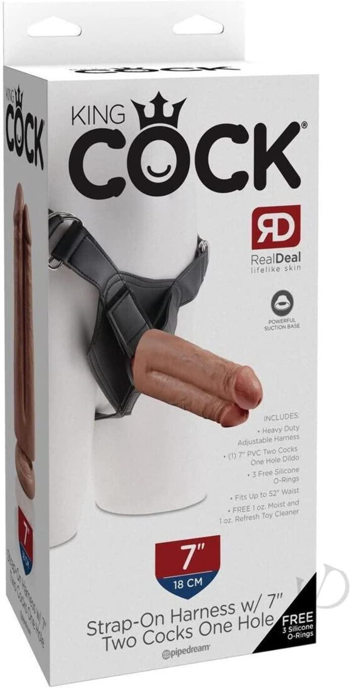 KING COCK STRAP - ON HARNESS W/ 7'' TWO COCKS ONE HOLE TAN - Temptations