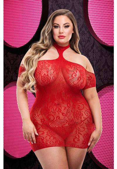 LD CUT OUT LACE MINI DRESS - RED - XL - Temptations