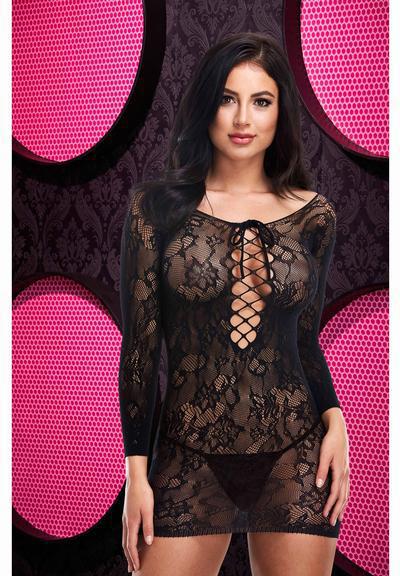 LD LACE OFF THE SHOULDER MINI DRESS - BLACK - Temptations