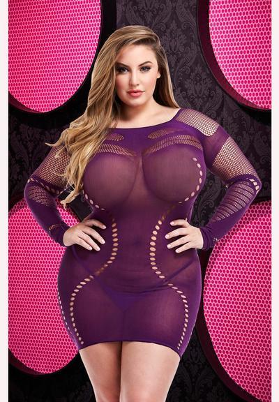 LONG SLEEVE MINI DRESS - PURPLE - Temptations
