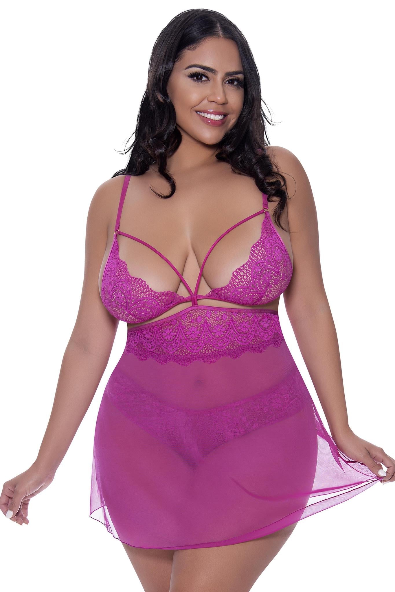 MS Baby Doll & Panty Set Rasbry 2XL - Temptations