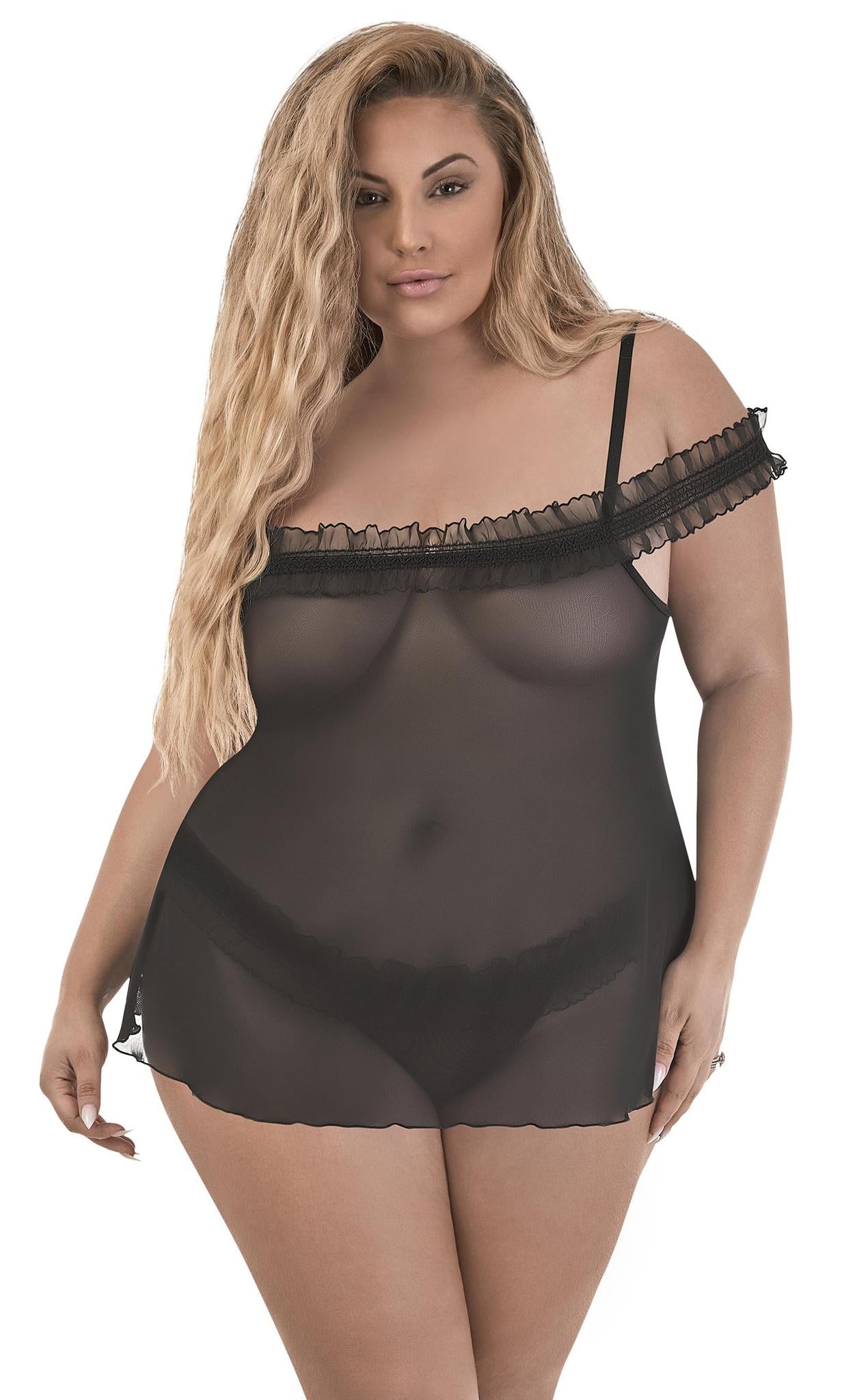 MS BABY DOLL & THONG BLACK L - Temptations
