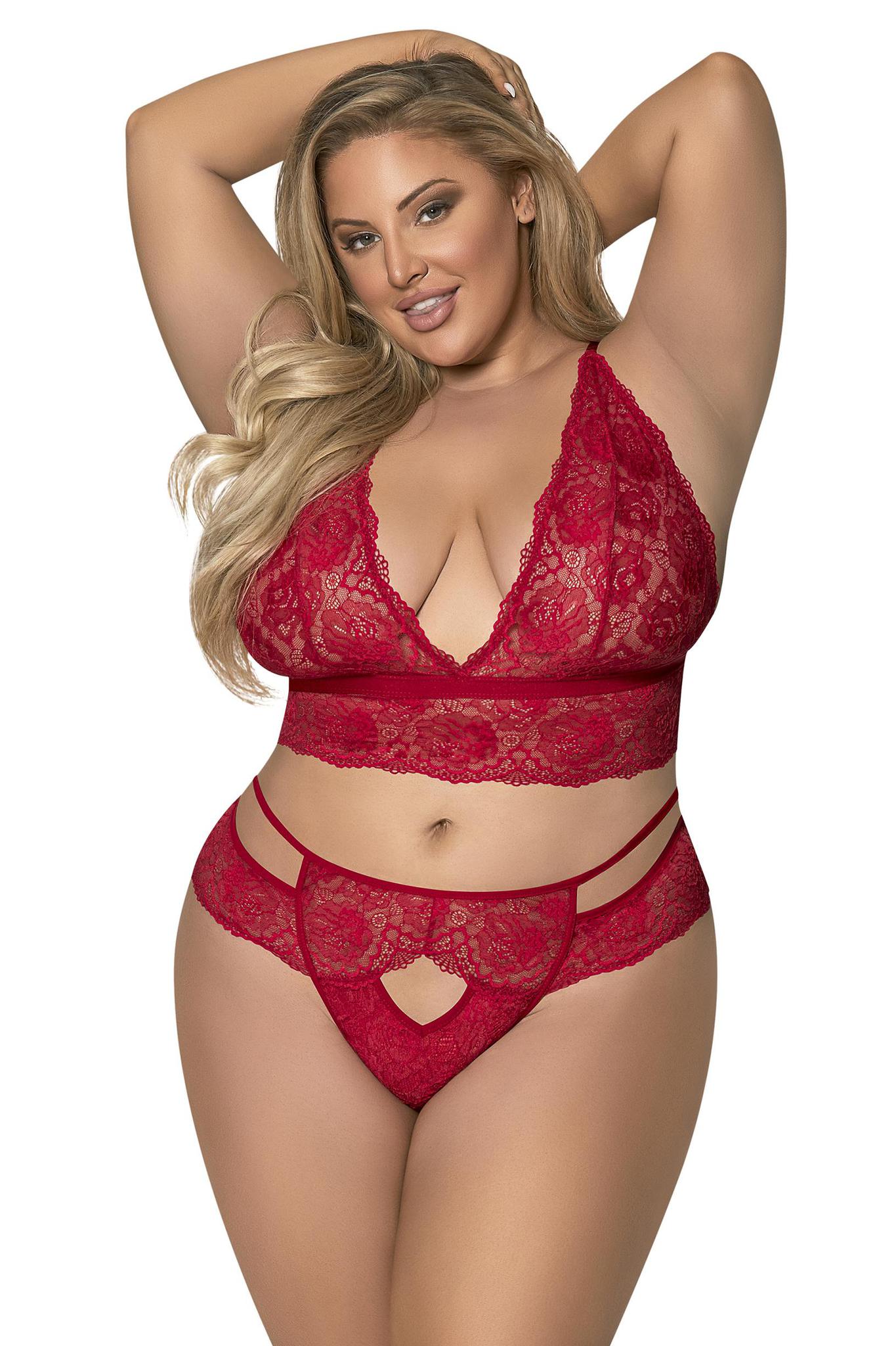 MS Bra & Panty Set Red L - Temptations