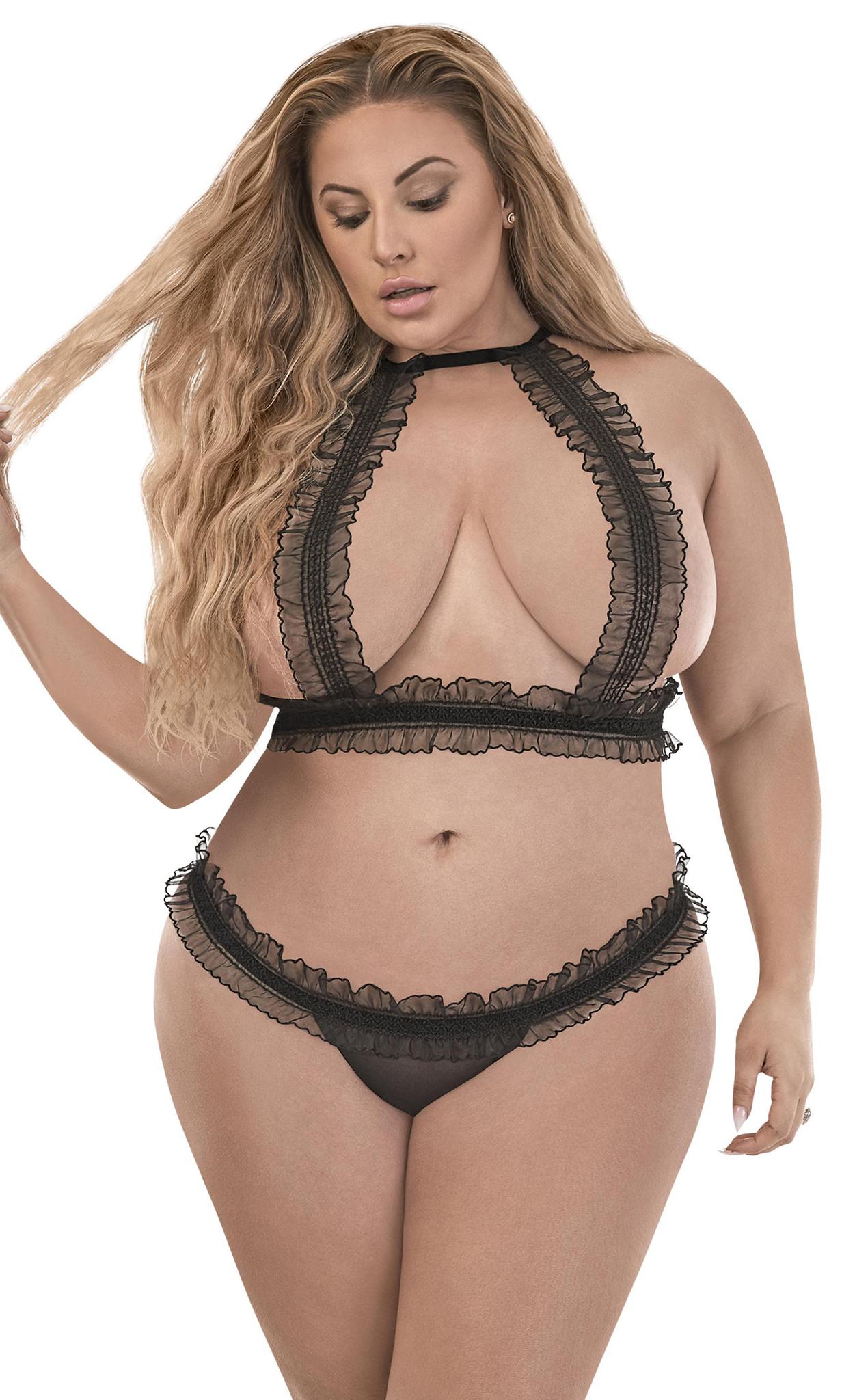 MS HALTER BRA & THONG BLACK 2XL - Temptations
