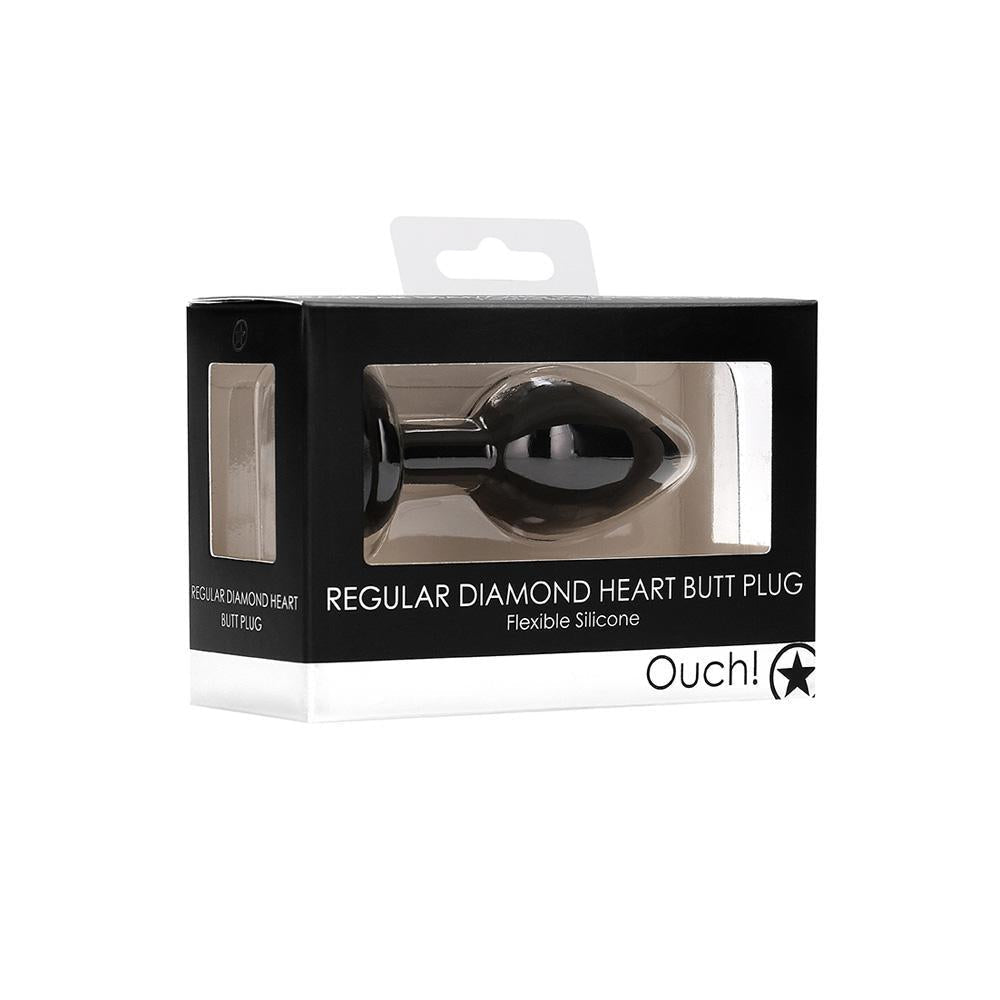 Ouch! Diamond Heart Butt Plug Regular Black - Temptations