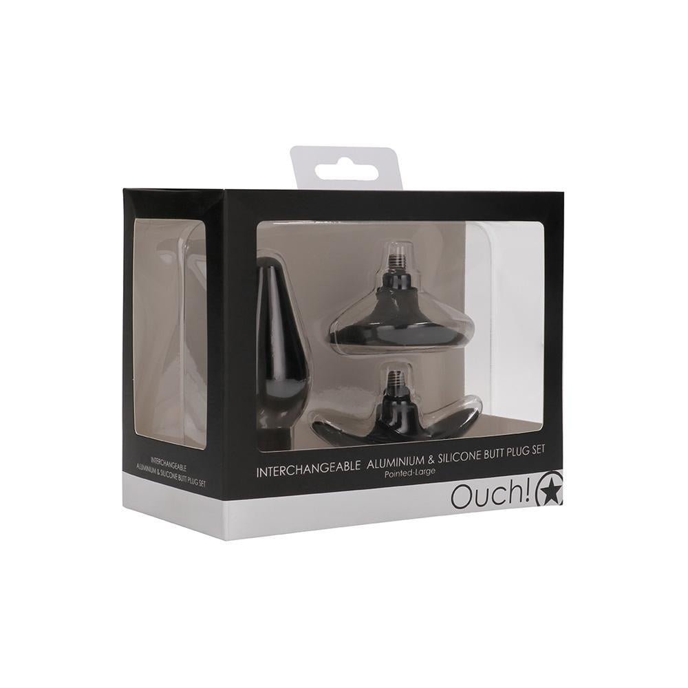 Ouch! Interchangeable Butt Plug Set Pointed Large Black - Temptations
