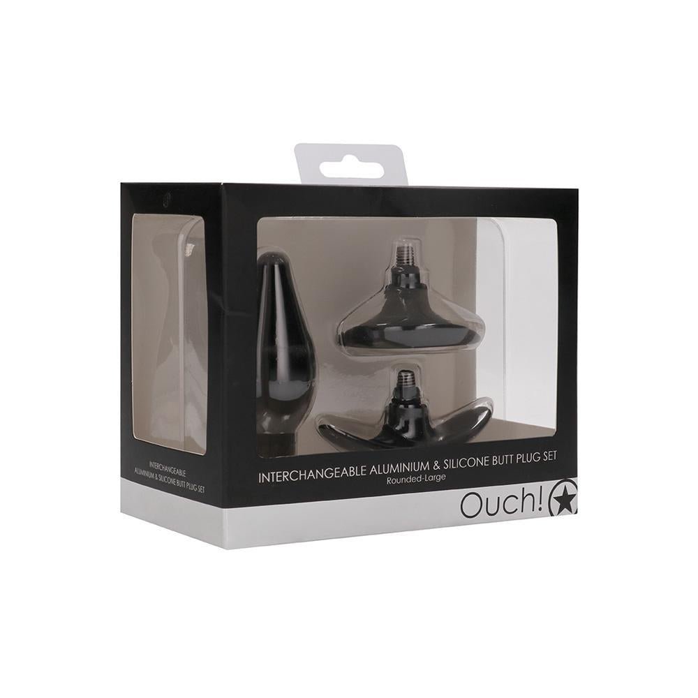 Ouch! Interchangeable Butt Plug Set Rounded Large Black - Temptations