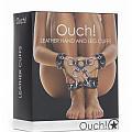 Ouch Leather Hand And Legcuffs - Black - Temptations