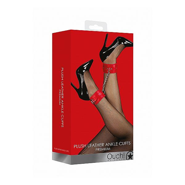 Ouch! Plush Leather Ankle Cuffs Red - Temptations