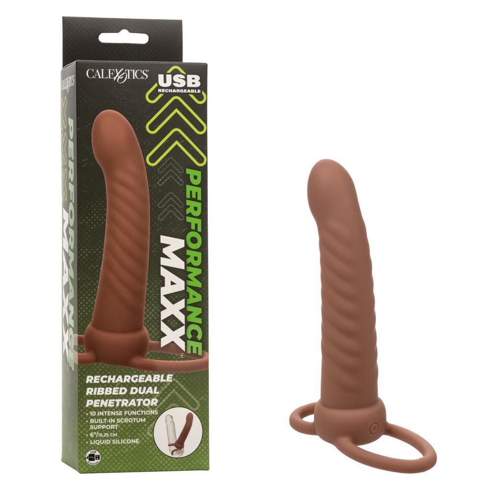 Performance Maxx Rechargeable Ribbed Dual Penetrator Brown - Temptations
