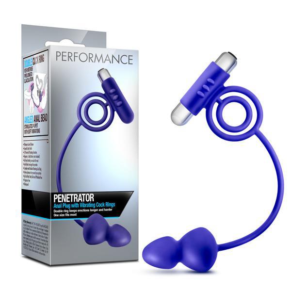 Performance Penetrator Anal Plug With Vibrating Cock Rings Indigo - Temptations