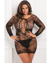 Rene Rofe Tie Breaker Long Sleeve Dress Black 1X - 3X - Temptations
