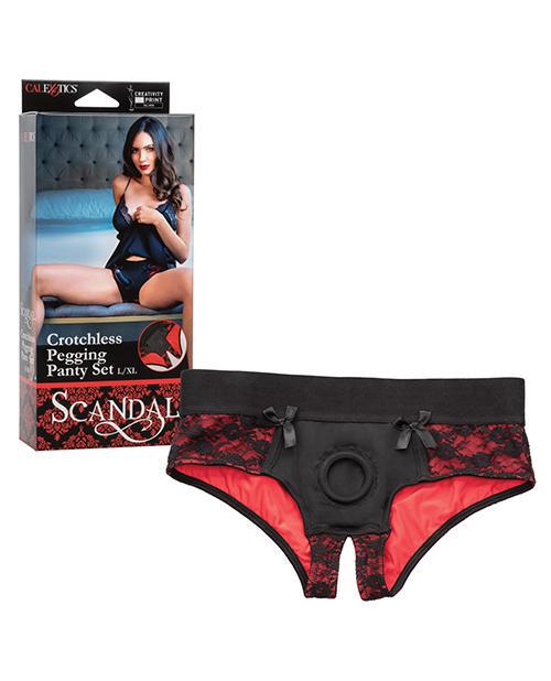 Scandal Crotchless Pegging Panty Set L/XL - Red - Temptations