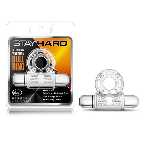 STAY HARD 10 FUNCTION VIBRATING MEGA BULL RING CLEAR - Temptations