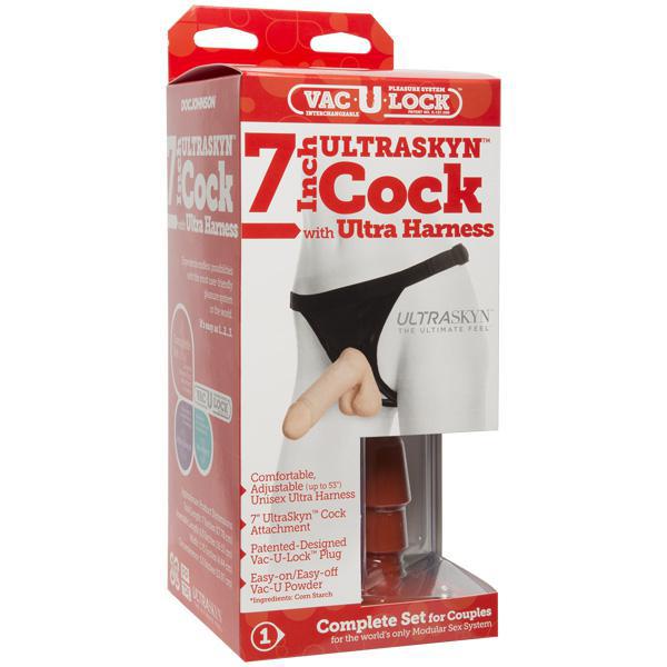 Vac - U - Lock 7" Ultraskin Cock With Ultra Harness White - Temptations