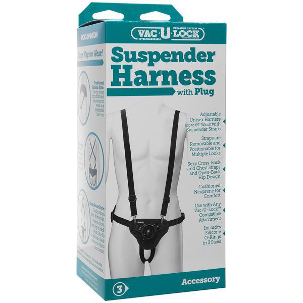 Vac - U - Lock Suspender Harness With Plug Black - Temptations